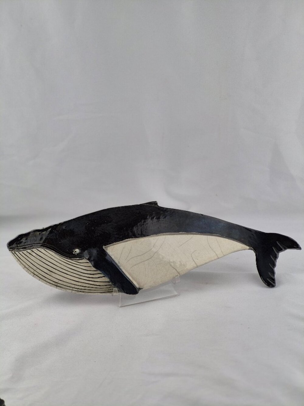 Vintage Ceramic Realistic Blue Whale Sculpture Artist Signed